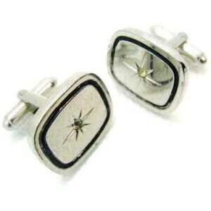 Men Vintage Cufflinks Rectangle Black Enamel Star Center Bullet Silver To